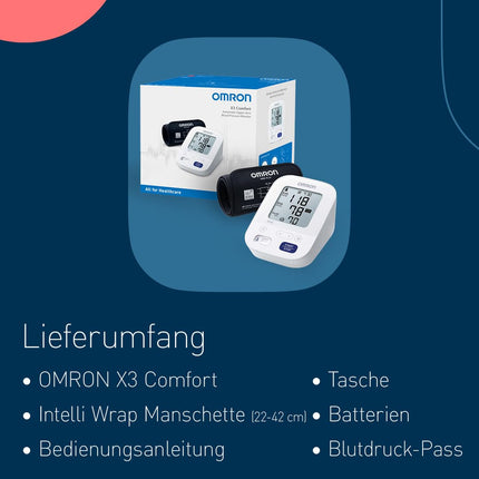 OMRON X3 Comfort - Automatic upper arm blood pressure monitor | "Good" Stiftung Warentest 09/20, clinically validated | also for diabetics &amp; pregnant women | 22-42cm Intelli Wrap cuff - safe use