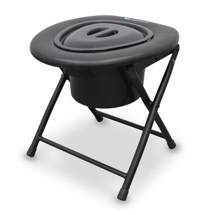 WELLCORE Commode Chair with Toilet, Foldable, Portable, Compact, Aluminum Frame, Removable Toilet, Easy to Clean, Black, up to 100 kg, up to 100 kg