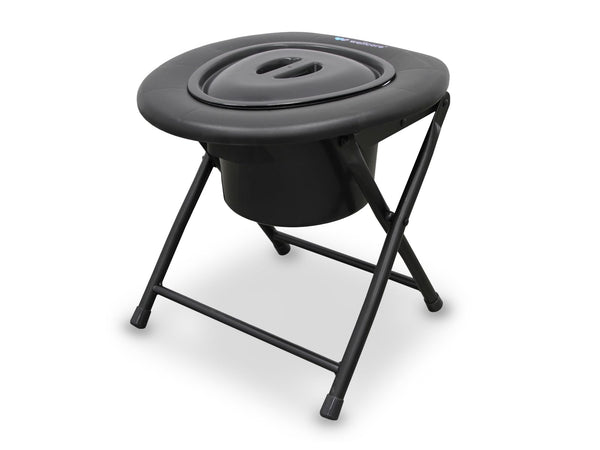 WELLCORE Commode Chair with Toilet, Foldable, Portable, Compact, Aluminum Frame, Removable Toilet, Easy to Clean, Black, up to 100 kg, up to 100 kg