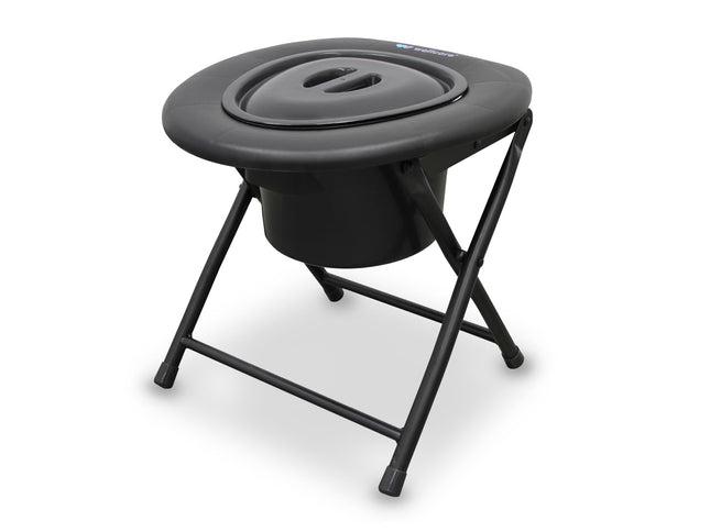 WELLCORE Commode Chair with Toilet, Foldable, Portable, Compact, Aluminum Frame, Removable Toilet, Easy to Clean, Black, up to 100 kg, up to 100 kg