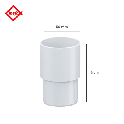 INEFA downpipe connector, PVC DN50 / 50mm white drain pipe connector, gutter accessories, easy plug-in installation, Made in Germany
