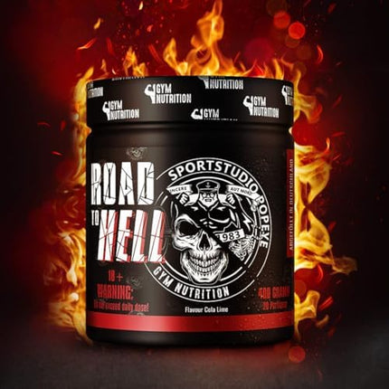 ROAD TO HELL - Ultra Hardcore Booster Pre-workout - Powder - ATP + L-Arginine + Citrulline + Beta Alanine + Caffeine 400g in collaboration with Sportstudio Popeye Ice Tea Peach Flavor Vegan