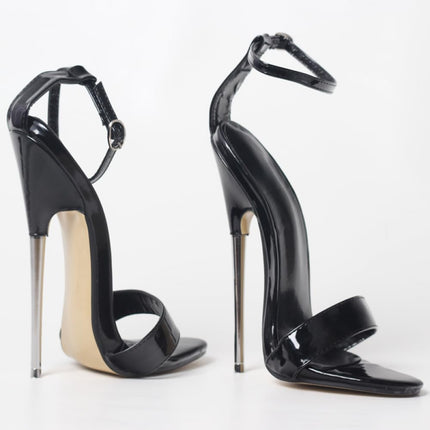 PROMI High Heels 18CM Stiletto Heels Black Metal High Heel Sandals-black||39