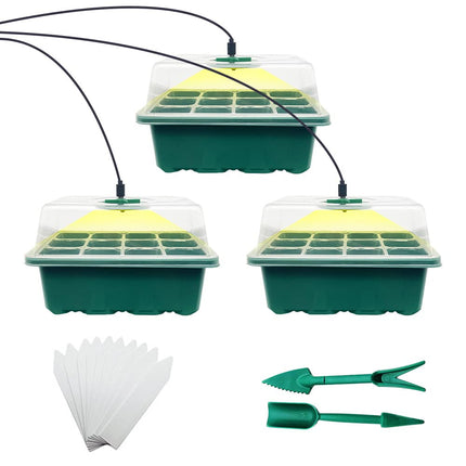 CKLHCFF Indoor Greenhouse Propagator 3 Pack, Mini Greenhouse Propagation Set with Plant Lamp, Seedling Starter Trays with Lid and Ventilation (Rectangle)