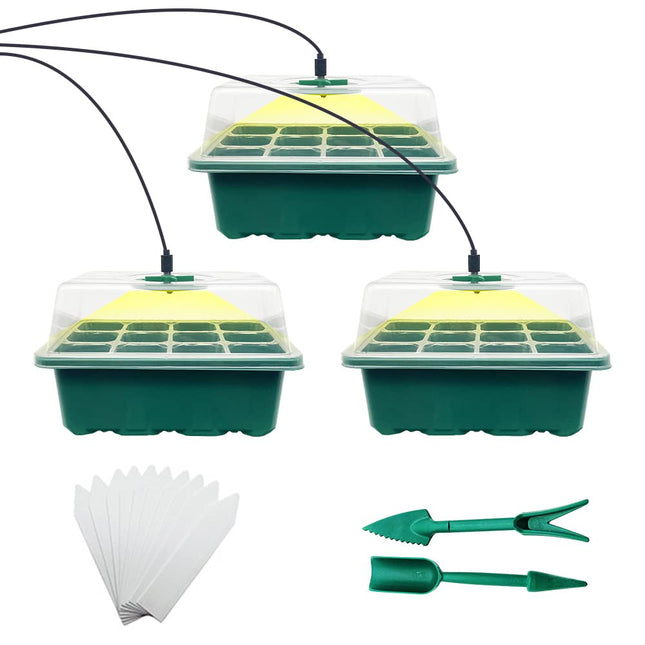 CKLHCFF Indoor Greenhouse Propagator 3 Pack, Mini Greenhouse Propagation Set with Plant Lamp, Seedling Starter Trays with Lid and Ventilation (Rectangle)