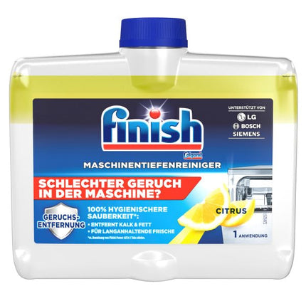 Finish Machine Deep Cleaner Citrus – Liquid machine cleaner against limescale and grease for a clean dishwasher – Value pack with 4 x 250 ml machine cleaner with lemon scent