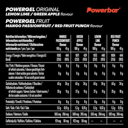 Powerbar - PowerGel Multiflavour Box - 12x41g - High Carb Energy Gels - 2:1 Carbohydrate Ratio - Sodium