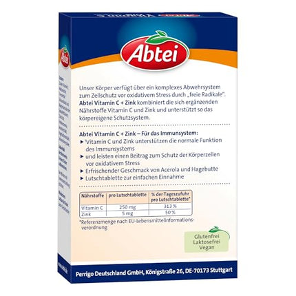 Abtei Vitamin C + Zinc - valuable vitamin supplement for lozenges - to support the immune system and cell protection - gluten-free, vegan - 1 x 30 lozenges
