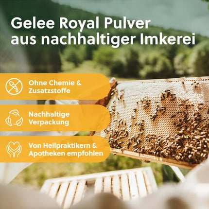 beegut ORGANIC Royal Jelly Capsules, 60 capsules each containing 170mg powder = 500mg pure royal jelly, sustainable packaging