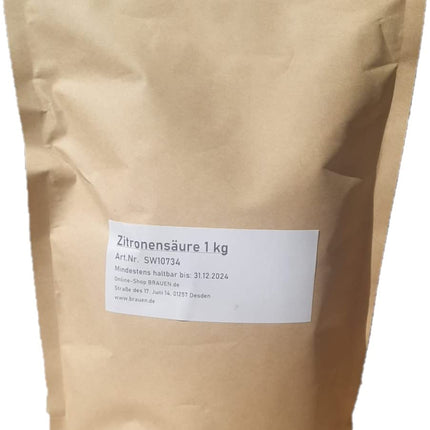 Citric acid 1 kg (100%) E330, food grade, BRAUEN.de, crystalline powder for acidifying and preserving food, also applicable as an organic cleaner