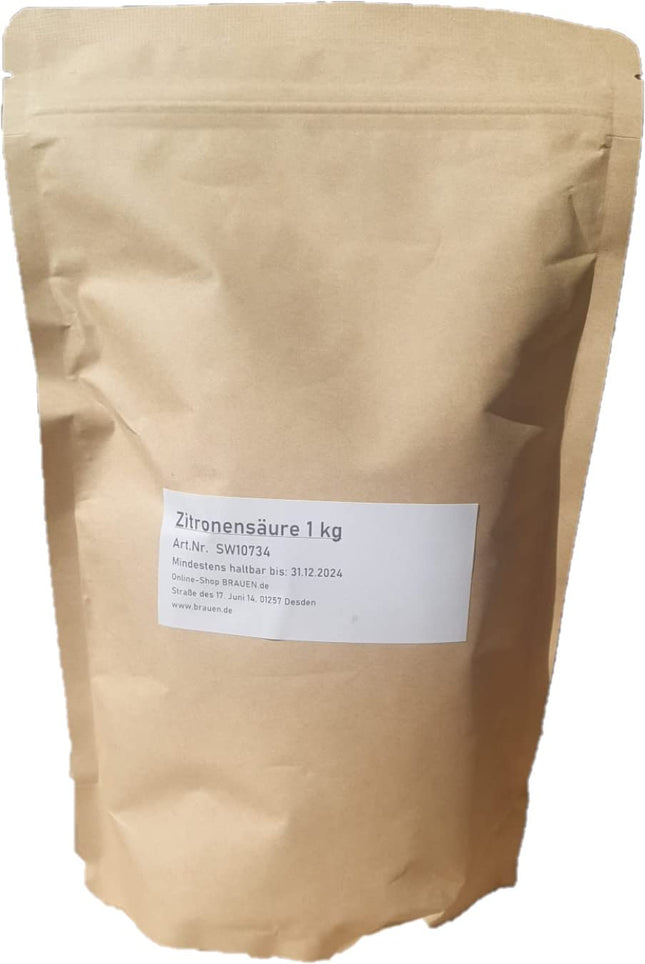 Citric acid 1 kg (100%) E330, food grade, BRAUEN.de, crystalline powder for acidifying and preserving food, also applicable as an organic cleaner