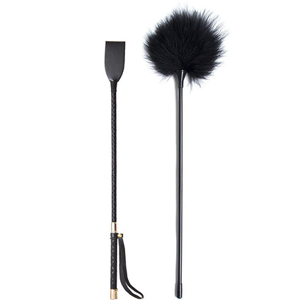 BDSMAGE 2-Piece BDSM Set, 1 Piece 11.8-Inch Leather Riding Crop † 1 Piece Long Soft Feather Tickler, Sexy Toy Role Play Flirting Game, Spanking Paddle for Adults, Sex Games for Couples