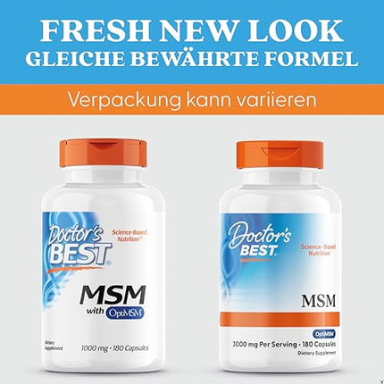 Doctor's Best, MSM with OptiMSM, 180 Capsules, 3000mg MSM per dose, Gluten-free, GMO-free, Tasteless