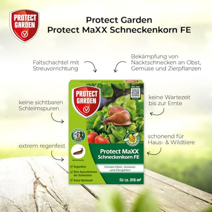 PROTECT GARDEN Protect MaXX Slug Pellets FE, rainproof, reliable slug control on vegetables, fruit, and ornamental plants, 1.2 kg folding box for up to 315 m²