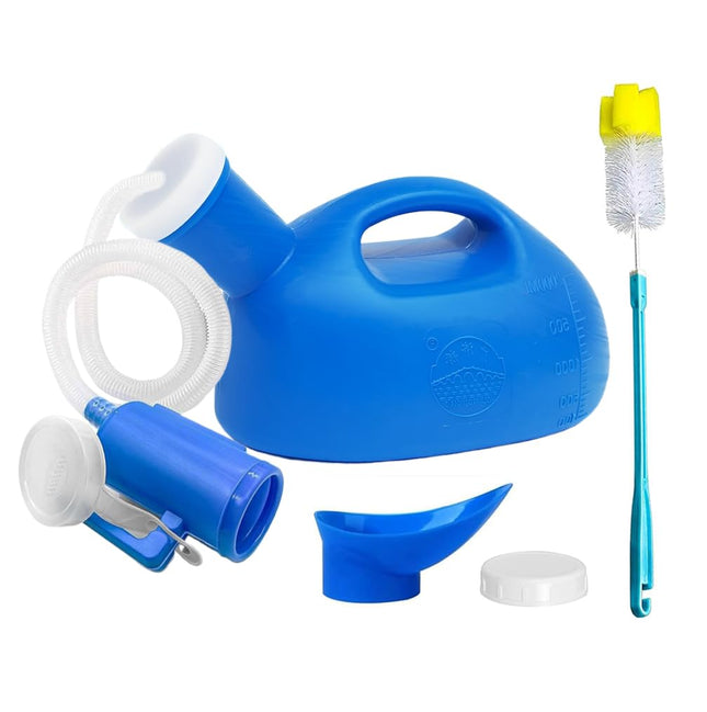 Daletu Urinal Bottle for Men 2 Liters with Screw Cap Leak-Proof On the Go, Urinal for Women 2000ml with Holder, Large Pee Bottle for Bedridden People, Camping, Car (Blue)