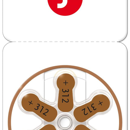 Siemens-Signia hearing aid batteries type 312 brown, batteries for hearing aids, 60-pack, Made in Germany, including FREE cleaning cloth, Wireless Approved, mercury-free