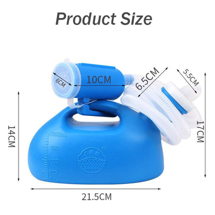 Daletu Urinal Bottle for Men 2 Liters with Screw Cap Leak-Proof On the Go, Urinal for Women 2000ml with Holder, Large Pee Bottle for Bedridden People, Camping, Car (Blue)