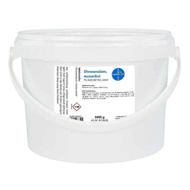 Citric acid powder I 1 x 3000 g I Food grade I Citric acid, pure E330 I HERRLAN quality I Made in Germany