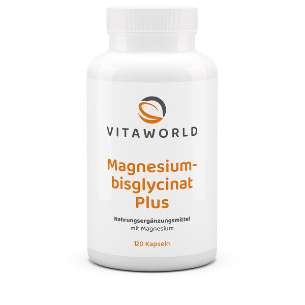 vitaworld Magnesium Bisglycinate Plus, 333 mg pure magnesium per daily intake, Vegan, 120 Capsules