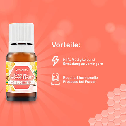 Verihealth Women Beauty - Royal Jelly with Vitamin E - 20 vials - Ideal for maintaining female hormones - Leofilizada provides energy with green tea and Q10