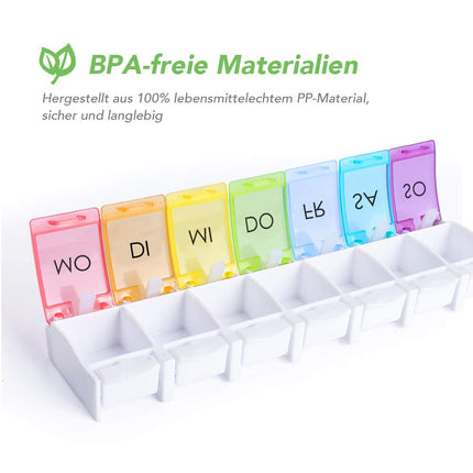 Opret Pill Box German, Pill Box 7 Days Rainbow Medicine Box Weekly Pill Box Small Easy to Open for On the Go