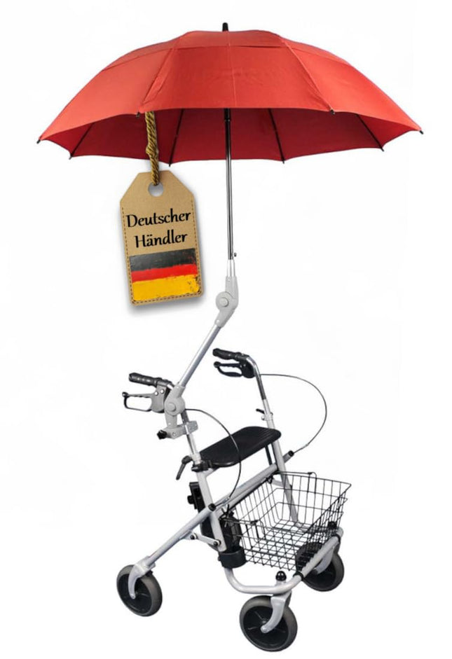 FabaCare Rollator Umbrella Protector, Umbrella for Rollators, Umbrella with Holder, Red