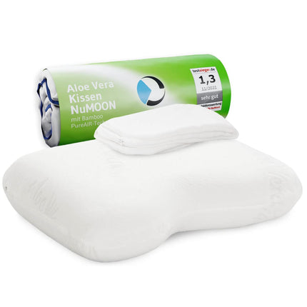 Orthopedic neck support pillow / side sleeper pillow NuMOON for pressure relief of the cervical spine, pillow suitable for allergy sufferers, anti-inflammatory aloe vera extract &amp; free second cover