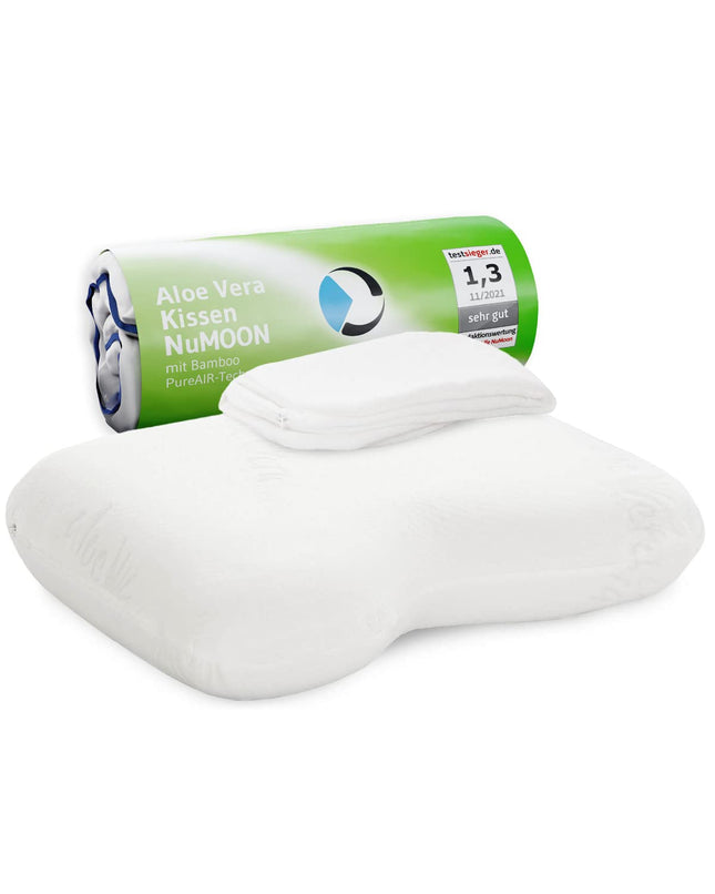 Orthopedic neck support pillow / side sleeper pillow NuMOON for pressure relief of the cervical spine, pillow suitable for allergy sufferers, anti-inflammatory aloe vera extract &amp; free second cover