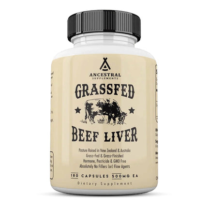 Grass-fed beef liver capsules by Ancestral Supplements, full-spectrum nutrition, rich in B vitamins, iron &amp; magnesium - 180 capsules - 500 mg