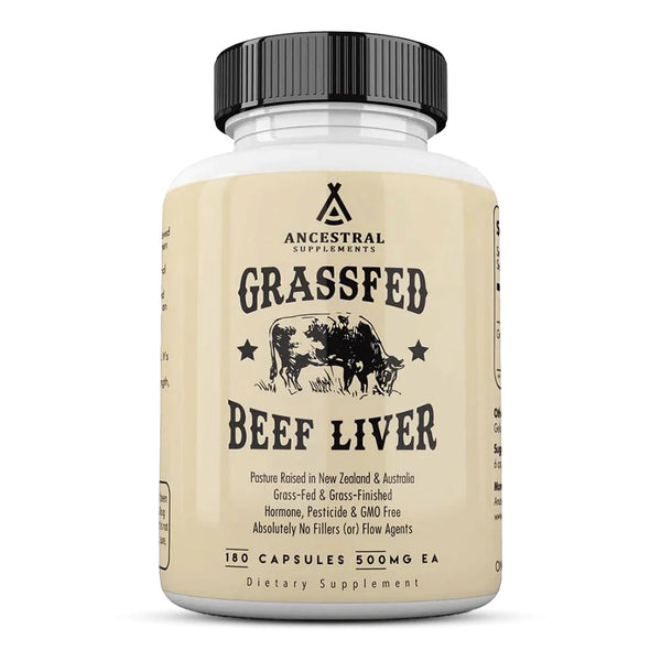 Grass-fed beef liver capsules by Ancestral Supplements, full-spectrum nutrition, rich in B vitamins, iron &amp; magnesium - 180 capsules - 500 mg