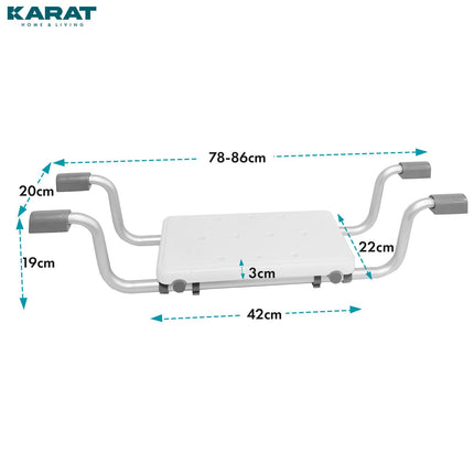 KARAT bathtub seat, seat board for bathtub, non-slip, 100 kg load capacity, adjustable 78-86 cm, bathtub stool, shower seat for adults and seniors, bathtub board Levi