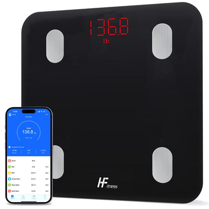 HomeFashion HFitness Body Fat Scale 19x Body Data Analyzed iOS and Android App Smart Digital Bathroom Scale Personal Body Scale Body Weight Meter BMI Bluetooth