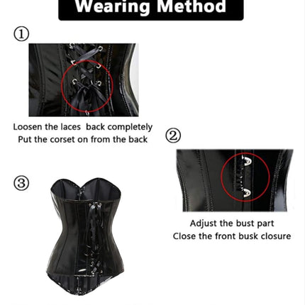 KUOSE Women's Body Shaper Lingerie Gothic PVC Faux Leather Corset Bodice Top Black