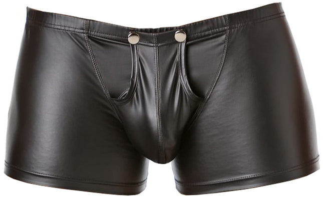 Verano Latex-like Men's Shorts - Vinyl Wetlook Shorts with Fastener, Black, M