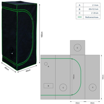 Mucola Grow Tent 40x40x160 cm Set with 3-in-1 Measuring Device | Grow Tent for Hydroponics for Plant Cultivation | Light- and Waterproof | Indoor Grow Tent with Reflective Inner Film | Indoor Greenhouse