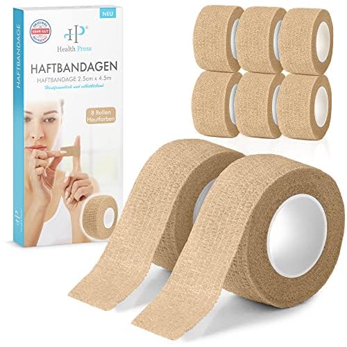 Self-adhesive finger plasters - 8x plaster rolls (2.5cm x 4.5m) - Self-adhesive bandages - Elastic tape, waterproof - Dust, grease, and dirt-repellent plaster tape (skin-colored, 8 rolls)