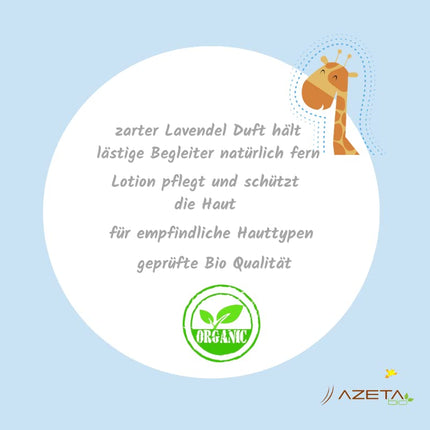 Organic anti-mosquito lotion with lavender scent, purely natural, 100% plant-based for the whole family, AZETA organic, 100ml
