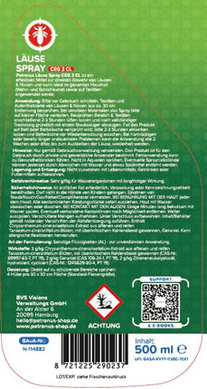 Patronus Lice Repellent Spray for Textiles &amp; Environment [500ml] Effective lice spray with natural active ingredients - Lice environmental spray with immediate protection against lice - with a subtle citrus scent