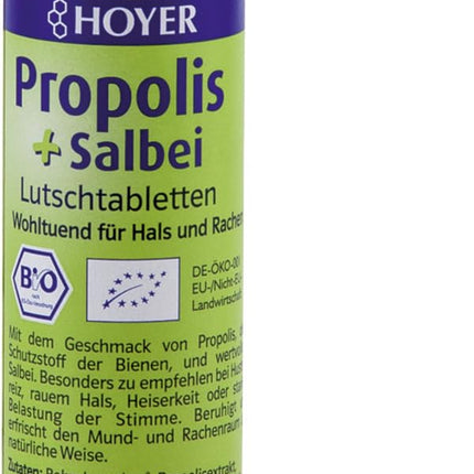 Hoyer Propolis &amp; Sage Lozenges Organic - Soothing for coughs and hoarseness - With propolis extract and sage extract - 60 lozenges (1 x 30 g)