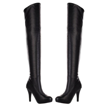 CHICMARK Women's Sexy Platform Over-the-Knee/Thigh High Boots with Round Toe and Kitten Heels (Black, 40 EU)