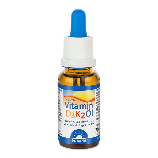 Dr. Jacob's Vitamin D3 K2 Oil Drops | Dietary Supplement for Bones¹ and Immune System² | High Bioavailability | Vitamin D3 and K2 Oil | 20 ml | Vegetarian