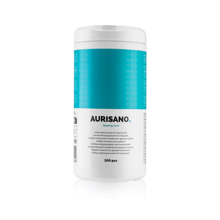 AURISANO Hearing Aid Cleaning Wipes – 100 Hearing Aid Cleaning Wipes in Dispenser Box – Earwax Remover – Hearing Aid Cleaner – Hearing Aid Accessories – for your hearing aid, hearing amplifier or hearing protection