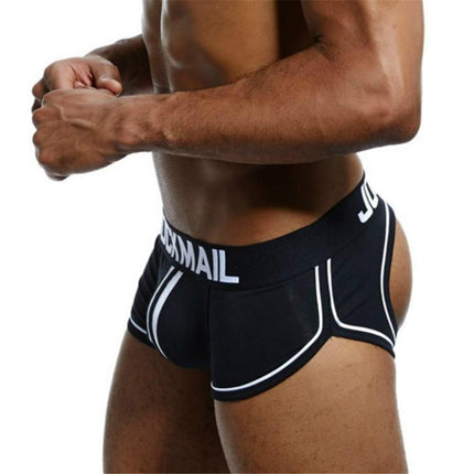 JOCKMAIL Sexy Men's Boxer Shorts Jockstrap Men's Sexy Underwear Backless Buttocks Men's Thongs Gay Underwear (XL, Black)