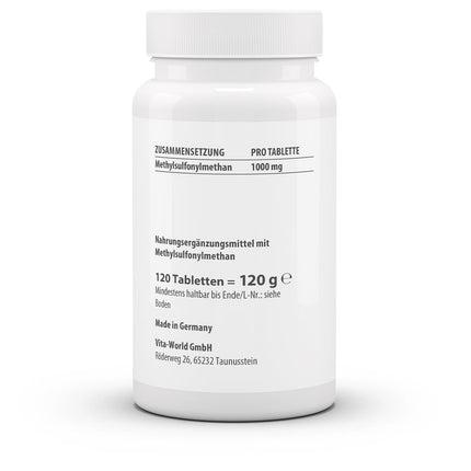 vitaworld MSM 1000, vegan, 1000 mg per tablet, 120 tablets