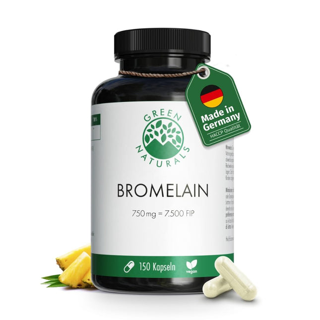 Bromelain - High Dose: 750 mg (7,500 FIP) - 150 Capsules - 5 Month Supply - Enteric-Coated Capsules - Natural Pineapple Extract - Green Naturals®