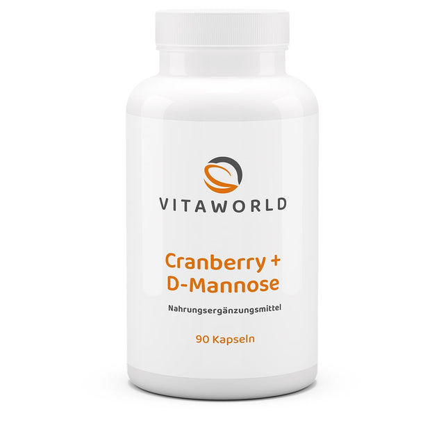 vitaworld Cranberry + D-Mannose, 25% proanthocyanidins from cranberries, 500 mg D-Mannose and L-Methionine per daily intake, Vegan, 90 Capsules