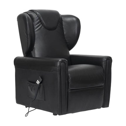 Sime LV-P2 ADJUSTABLE electric recliner chair, vertical, 2 motors, independently adjustable backrest, footrest 2 wheels, seat height 10 cm adjustable, leather, electric stand-up aid, black