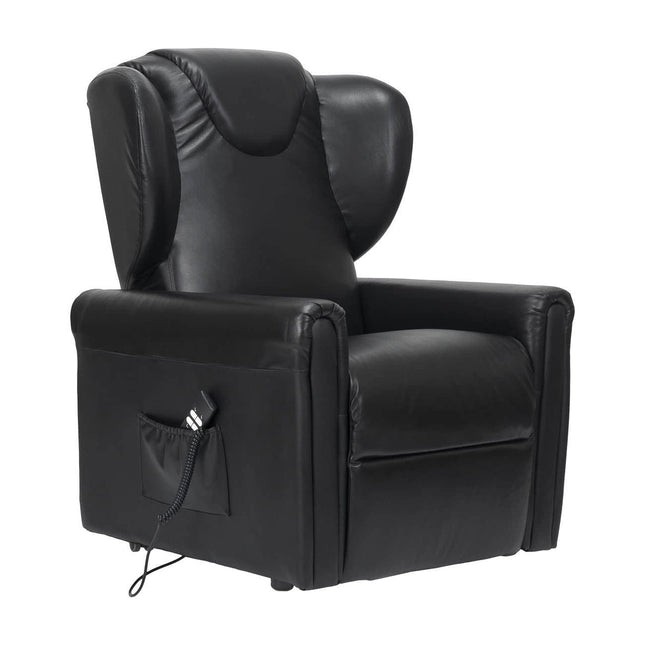 Sime LV-P2 ADJUSTABLE electric recliner chair, vertical, 2 motors, independently adjustable backrest, footrest 2 wheels, seat height 10 cm adjustable, leather, electric stand-up aid, black