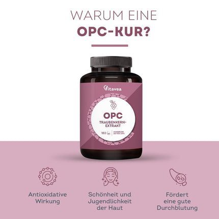 OPC Grape Seed Extract - High Dose with 95% Pure OPC - From French Grapes - Laboratory Tested (HPLC Method), Vegan - 180 Tablets - Vitavea