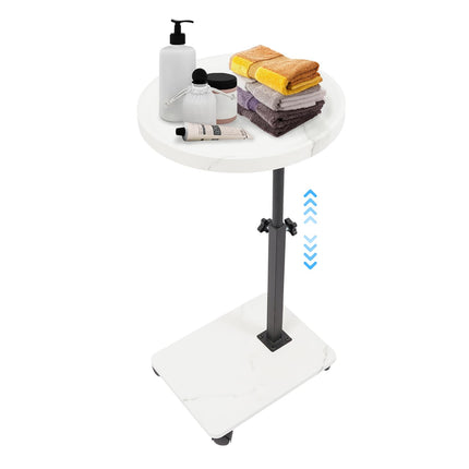 Sindipanda Side Table with Wheels - 40cm - Mobile Side Table 360° Rotating Top Bedroom Side Table for Beds and Sofa, Double-Tier Storage, 40-80cm Height Adjustable